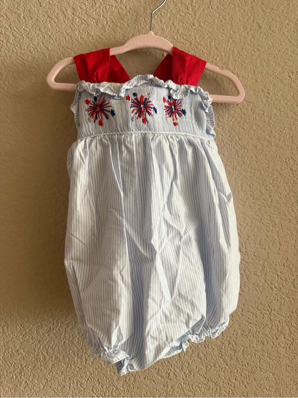 Cecil & Lou Baby 18M Blue Pinstripe Patriotic Bubble | Fireworks